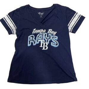 G-III 4Her Tampa Bay Rays V-Neck T-Shirt MLB Baseball Stripes‎ Medium